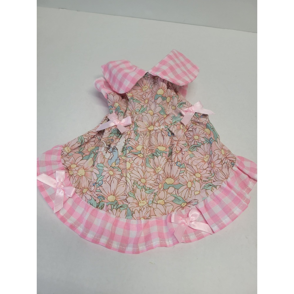 Pink Floral Peter Rabbit‎ Gingham Pet Dress with Bows and Ruffles Size S